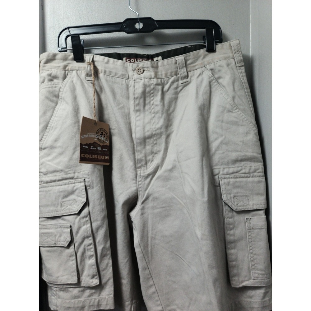 Coliseum Active Outdoor Zip Flat Front Cotton Cargo Shorts Men's Sz 34 Stone NWT